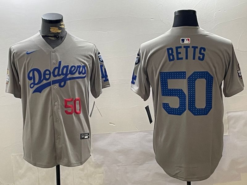 Men Los Angeles Dodgers #50 Betts Grey Game 2024 Nike MLB Jersey style 11208